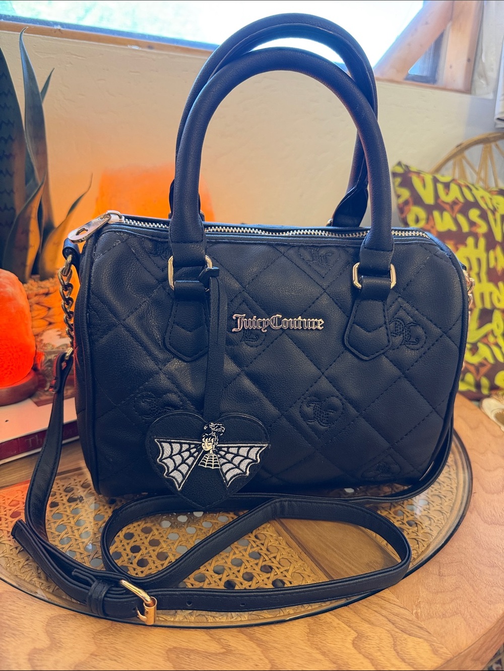 Juicy Couture Black Quilted Satchel Goth Y2K Crossbody Bag
